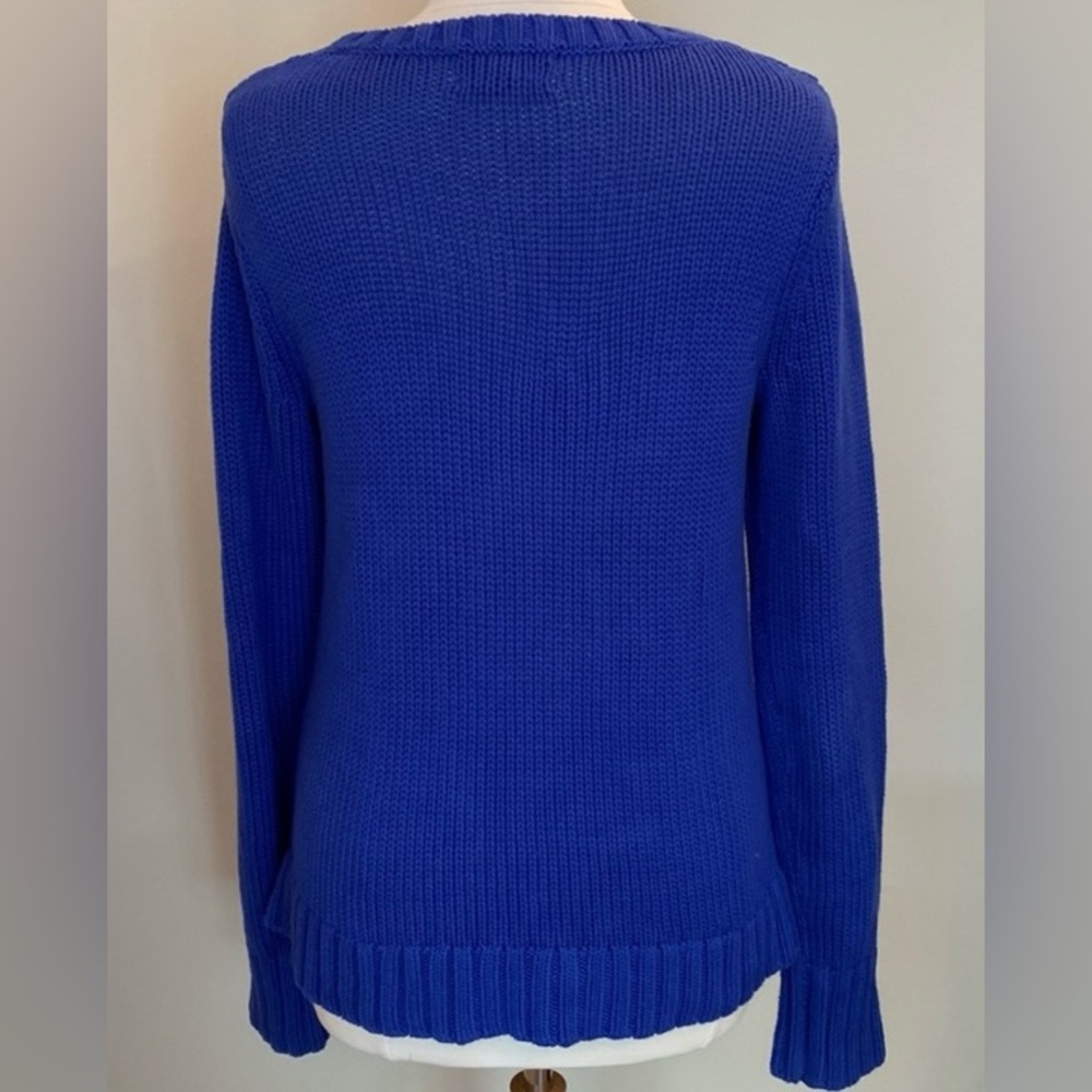 Lands’ End Drifter Royal Blue S Fisherman  Coastal Nautical Cable Knit Sweater - Picture 6 of 8